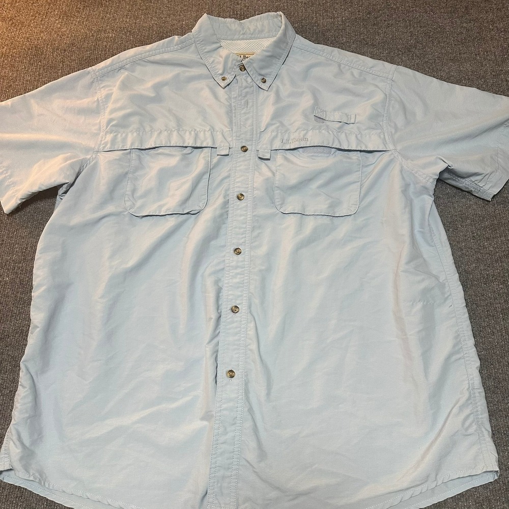 LL‎ Bean Mens XL Fishing Shirt Short Sleeve Blue Ventilated Hiking Item 210253